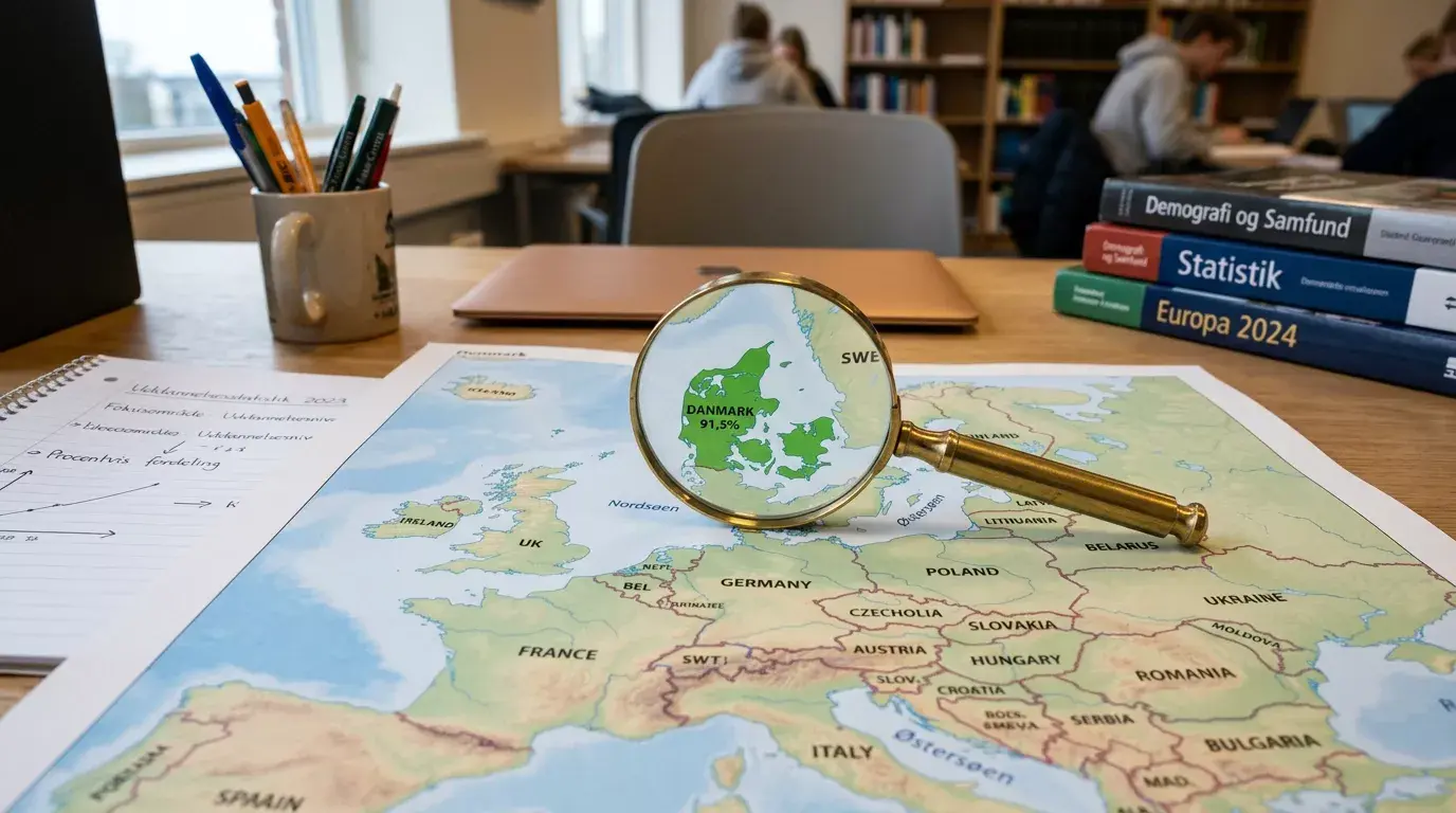 Europakort med Danmark fremhævet og en procentindikator ved siden af